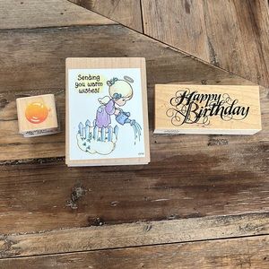 3 piece Rubber stamp collection. Happy birthday warm wishes.
